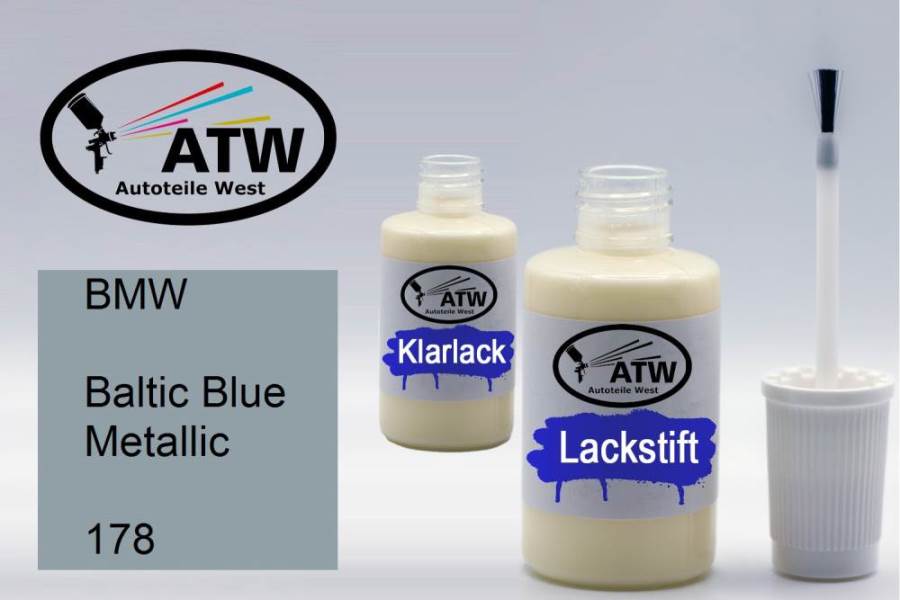 BMW, Baltic Blue Metallic, 178: 20ml Lackstift + 20ml Klarlack - Set, von ATW Autoteile West.